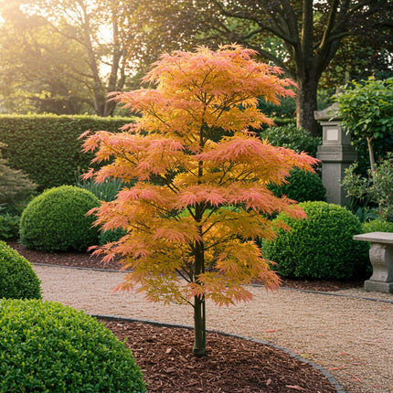 Japanischer Ahorn – Acer palmatum Katsura – 2 Pflanzen – Orange Herbstfärbung – je ca. 70cm hoch – im 19cm Topf – Balkonpflanze & Zierbaum