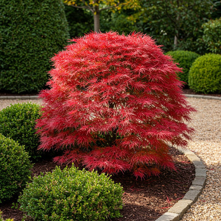 Japanischer Ahorn – Acer palmatum 'Shaina' – 2 Pflanzen – ca. 70cm hoch – Ø19cm – tiefrote Blätter – Balkon – & Gartenpflanze