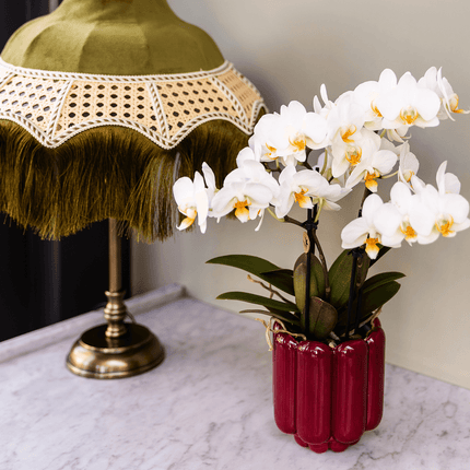 Übertopf Retro Shine rot Ø9cm – Blumentopf mit Blasenrelief – hochglänzender Retro – Übertopf im 70er – Design