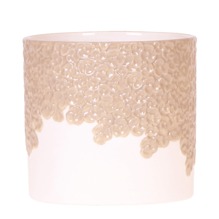 Ziertopf Bloom Sand – Dekorativer Blumentopf Ø12cm – Natürlicher Übertopf mit Blütenstruktur – Design Pflanztopf für Zimmerpflanzen Kräuter & Deko