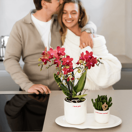 Ziertopf I Love You – Ø9cm – Weißer Keramiktopf mit rotem Schriftzug – Romantischer Blumentopf als Geschenkidee