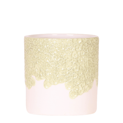 Ziertopf Bloom Green Ø9cm – Dekotopf in sanftem Grün mit Blütenrelief am Rand – kleiner Übertopf für Zimmerpflanzen, Ableger & Kräuter