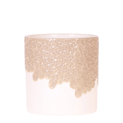 Ziertopf Bloom Sand Ø9cm – Dekotopf in Sandton mit Blütenrelief am Rand – kleiner Übertopf für Zimmerpflanzen, Ableger & Kräuter