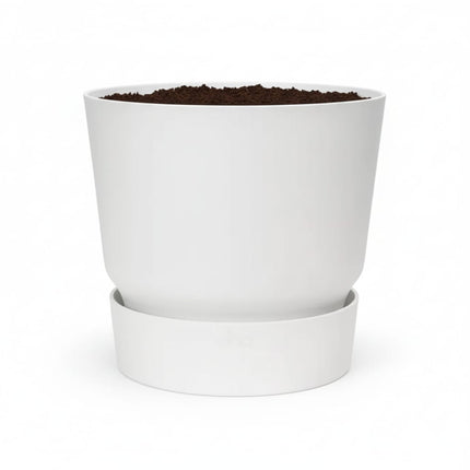 Pflanztopf Greenville Round Weiß – D20cm x H18cm – Moderner Blumentopf mit Wasserspeicher – Für Innen & Außen – Aus recyceltem Kunststoff – Mattweiß