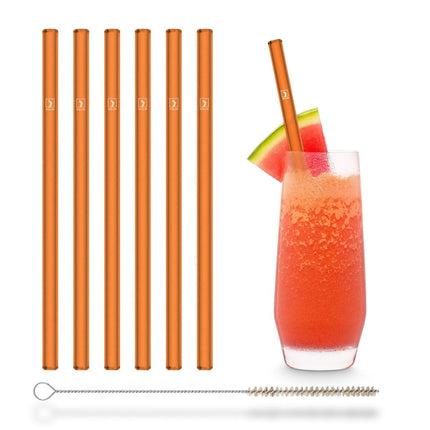 SEO. Orange Glasstrohhalme 6x 20cm Gerade - NEON - Linkreich