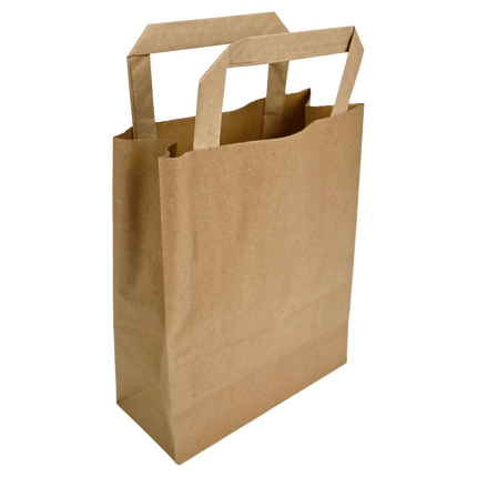 SEO. Papiertragetaschen Braun mit Henkel 18+8x22cm - FSC Kraftpapier Tüten - 25 Linkreich