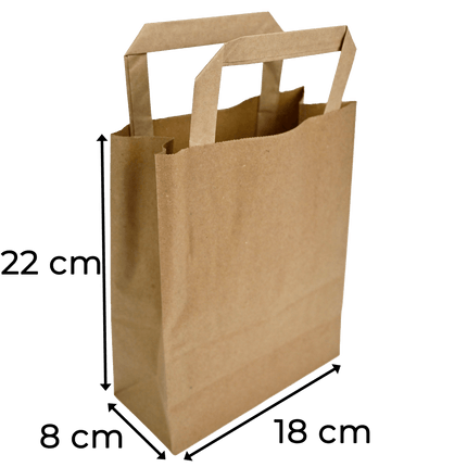 SEO. Papiertragetaschen Braun mit Henkel 18+8x22cm - FSC Kraftpapier Tüten - 25 Linkreich