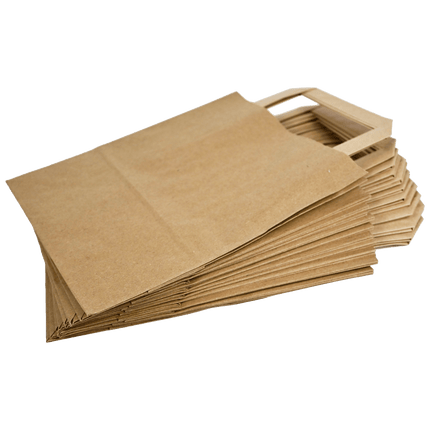 SEO. Papiertragetaschen Braun mit Henkel 22+11x28cm - FSC Kraftpapier Tüten - 25 Linkreich