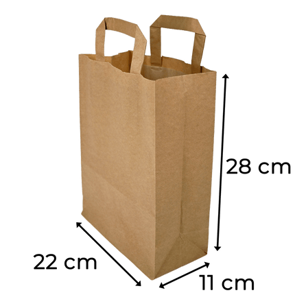 SEO. Papiertragetaschen Braun mit Henkel 22+11x28cm - FSC Kraftpapier Tüten - 25 Linkreich