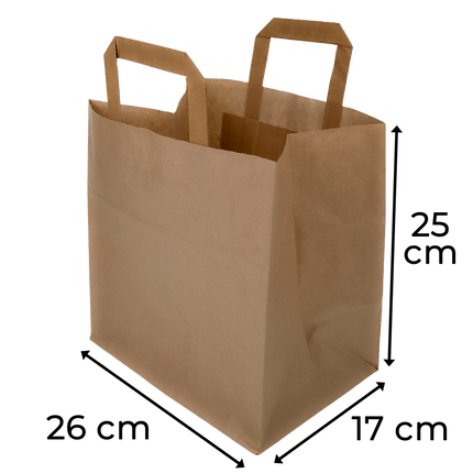 SEO. Papiertragetaschen Braun mit Henkel 26+17x25cm - FSC Kraftpapier Tüten - 25 Linkreich