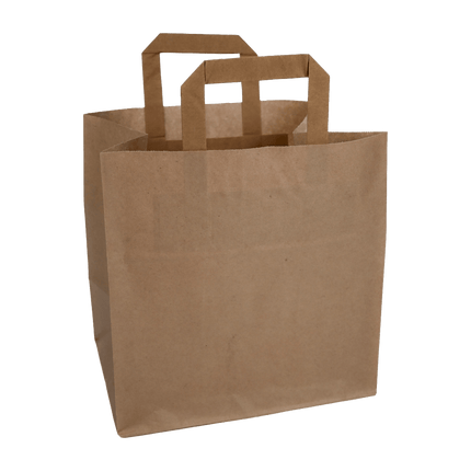 SEO. Papiertragetaschen Braun mit Henkel 26+17x25cm - FSC Kraftpapier Tüten - 25 Linkreich