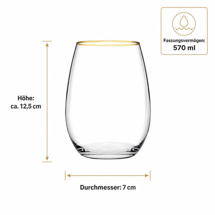 Pasabahce Amber Golden Touch Wassergläser 6er Set 570 ml mit Goldrand