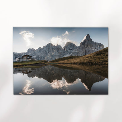 Passo Rolle Dolomites Print – Mountain Reflection Landscape Wall Art