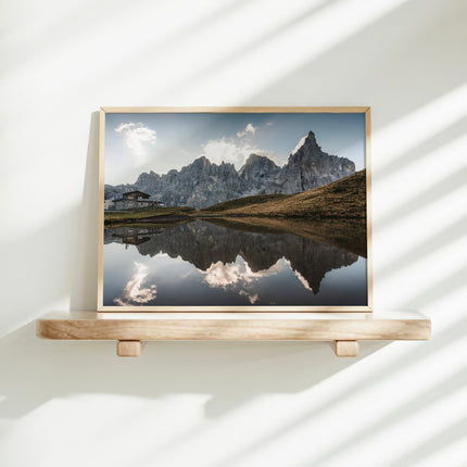 Passo Rolle Dolomites Print – Mountain Reflection Landscape Wall Art