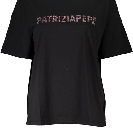 SEO. PATRIZIA PEPE Damen T-Shirt Schwarz – Kurzarm mit Strass - Applikation | Bio - Baumwolle - Schwarz Linkreich