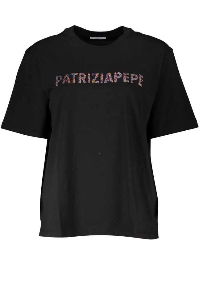 SEO. PATRIZIA PEPE Damen T-Shirt Schwarz – Kurzarm mit Strass - Applikation | Bio - Baumwolle - Schwarz Linkreich