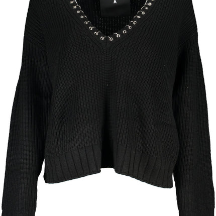 PATRIZIA PEPE Pullover Damen – Schwarzer V-Ausschnitt mit Kontrastdetails