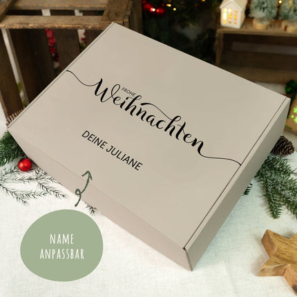 SEO. Personalisierte DIY Geschenkbox - Frohe Weihnachten mit Wunschtext - Creme Linkreich