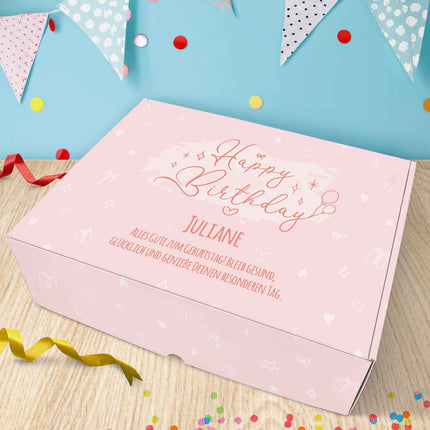SEO. Personalisierte DIY Geschenkbox - Rosa Happy Birthday mit Wunschtext - Linkreich