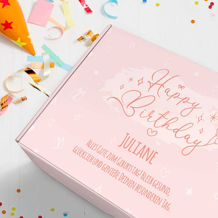 SEO. Personalisierte DIY Geschenkbox - Rosa Happy Birthday mit Wunschtext - Linkreich