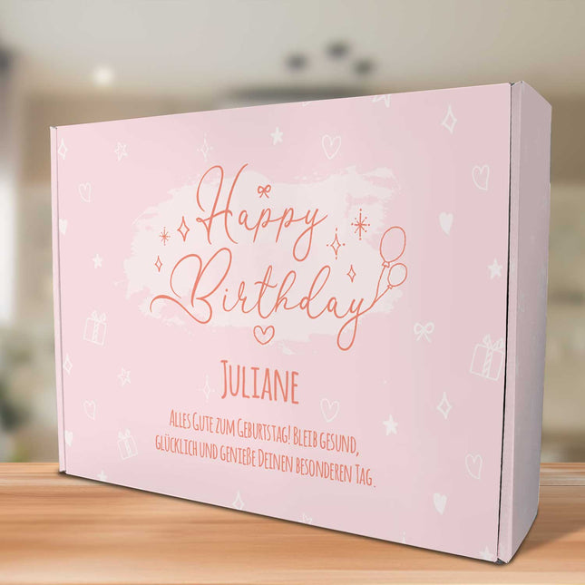 SEO. Personalisierte DIY Geschenkbox - Rosa Happy Birthday mit Wunschtext - Linkreich