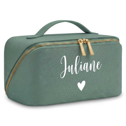 SEO. Personalisierte eckige Kosmetiktasche mit Name für Kosmetik & MakeUp - Sage Green Linkreich