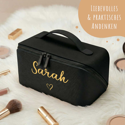 SEO. Personalisierte eckige Kosmetiktasche mit Name für Kosmetik & MakeUp - Black/Black Linkreich