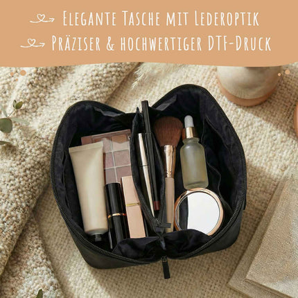 SEO. Personalisierte eckige Kosmetiktasche mit Name für Kosmetik & MakeUp - Black/Black Linkreich