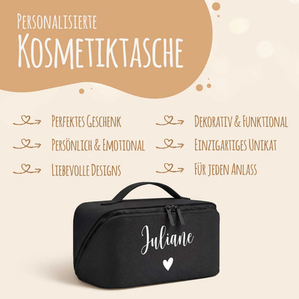 SEO. Personalisierte eckige Kosmetiktasche mit Name für Kosmetik & MakeUp - Black/Black Linkreich