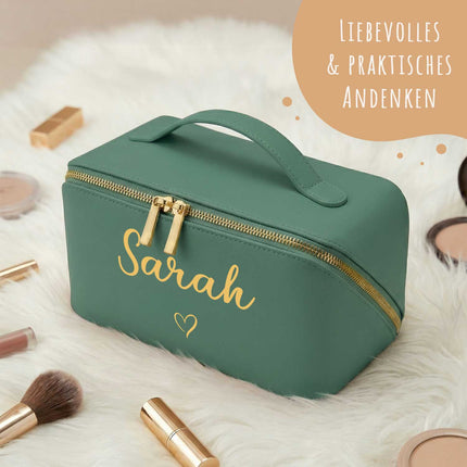 SEO. Personalisierte eckige Kosmetiktasche mit Name für Kosmetik & MakeUp - Sage Green Linkreich