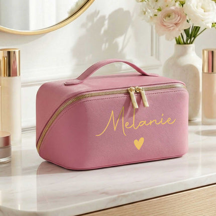 SEO. Personalisierte eckige Kosmetiktasche mit Name für Kosmetik & MakeUp - Dusky Pink Linkreich