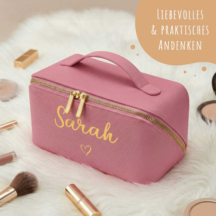 SEO. Personalisierte eckige Kosmetiktasche mit Name für Kosmetik & MakeUp - Dusky Pink Linkreich