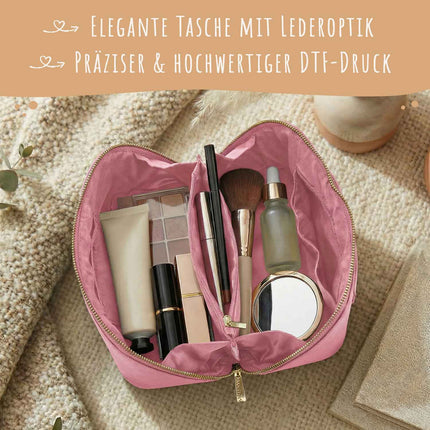 SEO. Personalisierte eckige Kosmetiktasche mit Name für Kosmetik & MakeUp - Dusky Pink Linkreich