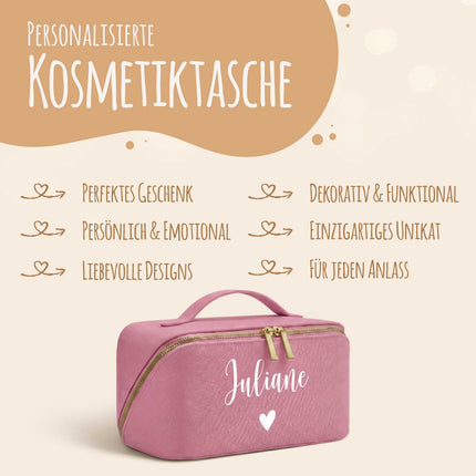 SEO. Personalisierte eckige Kosmetiktasche mit Name für Kosmetik & MakeUp - Dusky Pink Linkreich