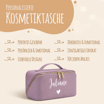 SEO. Personalisierte eckige Kosmetiktasche mit Name für Kosmetik & MakeUp - Lilac Linkreich