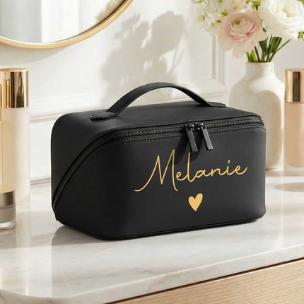 SEO. Personalisierte eckige Kosmetiktasche mit Name für Kosmetik & MakeUp - Black/Black Linkreich