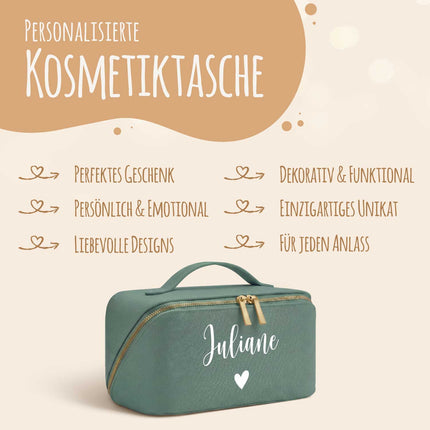 SEO. Personalisierte eckige Kosmetiktasche mit Name für Kosmetik & MakeUp - Sage Green Linkreich
