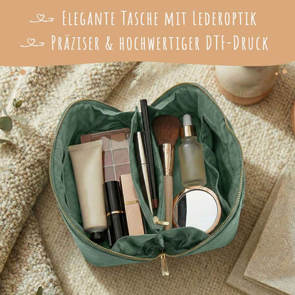 SEO. Personalisierte eckige Kosmetiktasche mit Name für Kosmetik & MakeUp - Sage Green Linkreich
