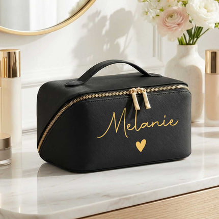 SEO. Personalisierte eckige Kosmetiktasche mit Name für Kosmetik & MakeUp - Black Linkreich
