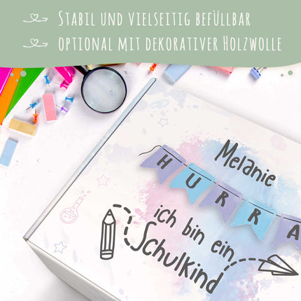 SEO. Personalisierte Geschenkbox - Hurra ich bin ein Schulkind - Einschulung - Linkreich