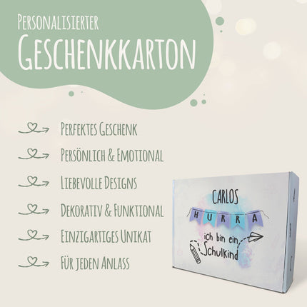 SEO. Personalisierte Geschenkbox - Hurra ich bin ein Schulkind - Einschulung - Linkreich
