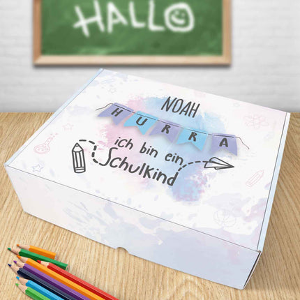 SEO. Personalisierte Geschenkbox - Hurra ich bin ein Schulkind - Einschulung - Linkreich