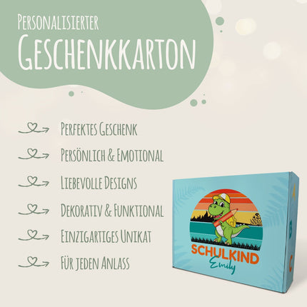 SEO. Personalisierte Geschenkbox - Schulkind Dino - Einschulung - Linkreich