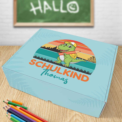 SEO. Personalisierte Geschenkbox - Schulkind Dino - Einschulung - Linkreich