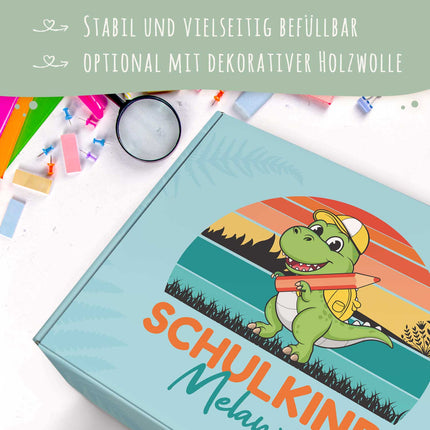 SEO. Personalisierte Geschenkbox - Schulkind Dino - Einschulung - Linkreich