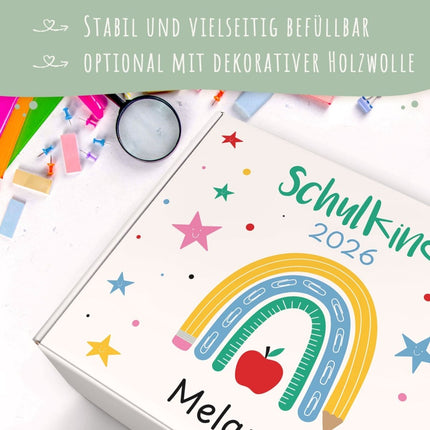 SEO. Personalisierte Geschenkbox - Schulkind Regenbogen - Einschulung - Linkreich