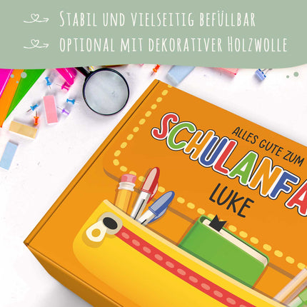 SEO. Personalisierte Geschenkbox - Schulranzen - Einschulung - Rosa Linkreich