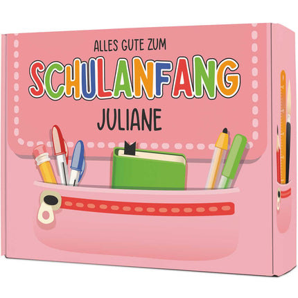 SEO. Personalisierte Geschenkbox - Schulranzen - Einschulung - Rosa Linkreich