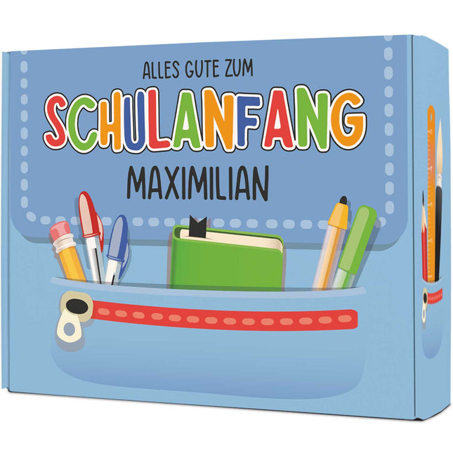 SEO. Personalisierte Geschenkbox - Schulranzen - Einschulung - Blau Linkreich