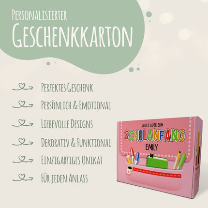SEO. Personalisierte Geschenkbox - Schulranzen - Einschulung - Rosa Linkreich
